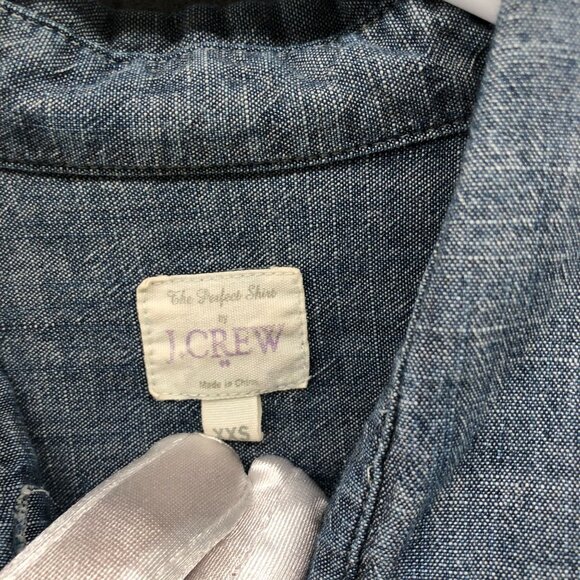 J. Crew Perfect Shirt Womens XXS Blue Chambray Utility Cotton Roll Tab Sleeve - Picture 6 of 9